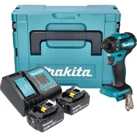 Makita Boormachine + slagboor, DDF 083 SGJ Accuboormachine 18 V 40 Nm 1/4'' borstelloos + 2x oplaadbare accu 6.0 Ah + lader +