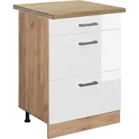 Vicco Keukenonderkast R-Line Wit Hoogglans 60 cm met laden, WB Eik, Model 46765