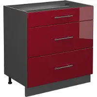 Vicco Keukenonderkast Fame-Line Bordeauxrode hoogglans 80 cm met 3 laden, zonder werkblad, Model 38598