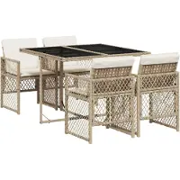 vidaXL 5-delige tuinset met kussens, beige, polyrotan