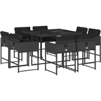 vidaXL 9-delige tuinset met kussens, zwart, van polyrotan