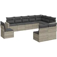 vidaXL 10-delige Loungeset met kussens poly rattan lichtgrijs