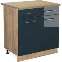 Vicco Fame-Line Keukenkasten – 80 cm, WB Eik Donkerblauw hoogglans