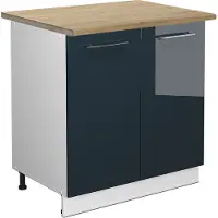 Vicco Fame-Line Keukenkasten – 80 cm met legplank, WB Eik Donkerblauw hoogglans