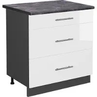 Vicco Keukenonderkast Fame-Line Wit Hoogglans 80 cm met 3 laden, WB Antraciet, Model 46966