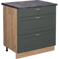 Vicco Fame-Line Keukenonderkast – 80 cm met 3 laden, WB Antraciet Groen-Goud Landhuis
