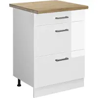 Vicco R-Line Keukenonderkast – 60 cm met laden, WB Eik Wit Hoogglans