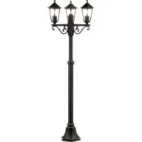 Brilliant , klassieke zwarte kandelaar CARLEEN | Buitenlamp met drie armen | Hoogte 2 meter | Dimbaar met geschikte lamp | 3x E27 fitting, max. 60 Watt | Metaal/glas