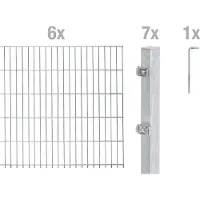 Alberts 654962 dubbelstaafmat hekwerk als 14-delige complete hekwerkset, thermisch verzinkt, hoogte 120 cm, lengte 12 m