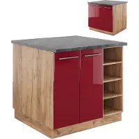 Vicco Keukeneiland Fame-Line Bordeaux hoogglans/gouden eik 90 cm zonder werkblad, Model 38737