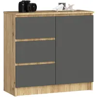 Akord Ladekast JERRY met 3 Lades en 2 Deuren / Furniture Factory / Artisan Eik - Grafietgrijs / 80 x 77 x 35 cm