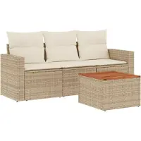 vidaXL 4-delige Loungeset met kussens poly rattan beige