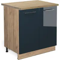 Vicco Keukenonderkast Fame-Line Donkerblauw hoogglans 80 cm met legplank, WB Eik, Model 48850