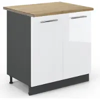 Vicco Keukenonderkast Fame-Line Wit Hoogglans/Antraciet 80 cm goudkleurig eiken werkblad, Model 46418