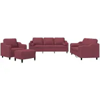 vidaXL 4-delige Loungeset met kussens stof wijnrood