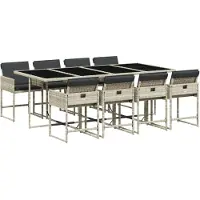 vidaXL 9-delige Tuinset met kussens poly rattan lichtgrijs