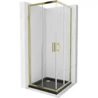 Mexen Rio vierkante douchecabine 80 x 80 , transparant, goud + Flat douchebak, zwart- 860-080-080-50-00-4070G