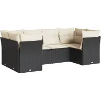 vidaXL 6-delige Loungeset met kussens poly rattan zwart