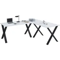 VCM Lona hoekbureau 220x190x80 cm X-frame wit, zwart.