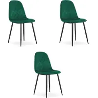 Leobert ASTI Velvet Design Stoelen – Set van 3 – Donkergroen Fluweel – Metalen Poten – Modern & Ergonomisch – Max. 120 kg