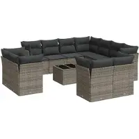 vidaXL 12-delige loungeset voor de tuin met kussens, grijs, polyrotan