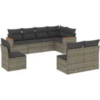 vidaXL 8-delige Loungeset met kussens poly rattan grijs
