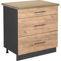 Vicco Keukenonderkast Fame-Line Krachtige eik goud 80 cm met 3 laden, WB Eik, Model 46929