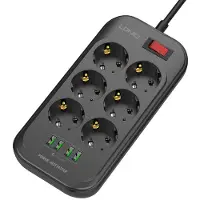 LDNIO Listwa zasilająca z 6 gniazdami AC, 4x USB, LDNIO SE6403, 2m (czarna)
