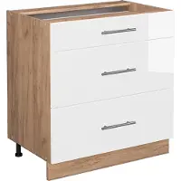Vicco Keukenonderkast Fame-Line Wit Hoogglans 80 cm met 3 laden, zonder werkblad, Model 38633