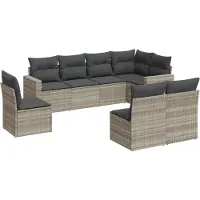vidaXL 8-delige Loungeset met kussens poly rattan lichtgrijs