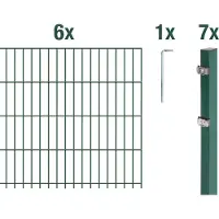 Alberts 671686 dubbelstaafmat hekwerk als 17-delige complete hekwerkset, kunststofgecoat, groen, hoogte 83 cm, lengte 15 m