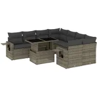 vidaXL 9-delige Loungeset met kussens poly rattan grijs