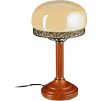 Relaxdays Tafel lamp, rond, met houten voet, nostalgische Jugendstil-look, beige / messing-uitstraling, artikelnummer 10016611