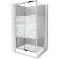 Mexen Apia schuifbare douchecabine 120 x 80 , witte strepen, chroom + Rio douchebak - 840-120-080-01-20-4510