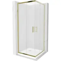 Mexen Rio vierkante douchecabine 80 x 80 , matglas, goud + platte douchebak, wit - 860-080-080-50-30-4010G