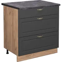Vicco Keukenonderkast Fame-Line Antraciet-goud 80 cm met 3 laden, WB Antraciet, Model 46561
