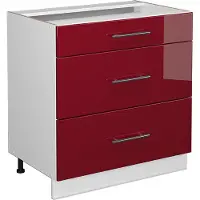 Vicco Fame-Line Keukenonderkast – 80 cm met 3 laden, zonder werkblad Bordeauxrode hoogglans