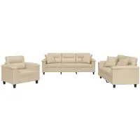 vidaXL 3-delige Loungeset met kussens microvezelstof crèmekleurig