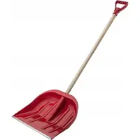 Kadax Sneeuwschep van kunststof, schep met ergonomische D-handgreep, bladbreedte: 45 cm, sneeuwschuiver met houten steel, sneeuwschep, sneeuwruimer (rood)