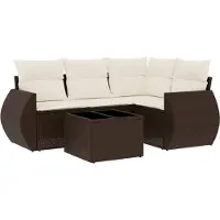 vidaXL 5-delige Loungeset met kussens poly rattan bruin