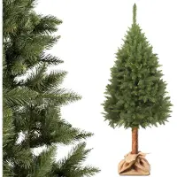 Kadax Kunstkerstboom, 1,8 m op natuurlijke dennenstam, groene kerstboom met kunststof standaard, realistisch
