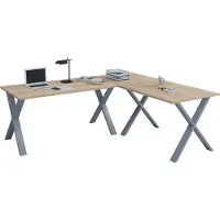 VCM Lona hoekbureau 190x130x50 cm X-frame Sonoma eiken decor, zilverkleurig.