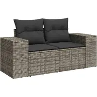 DKD Home Decor Tuinbank 2-zits met kussens poly rattan grijs