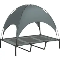 PawHut Paws Hondenbed met luifel Verhoogd Ademend Taffeta grijs