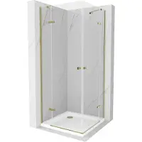 Mexen Roma Duo draaideur douchecabine 90 x 90 , transparant, goud + Flat douchebak - 854-090-090-50-02-4010G
