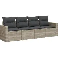 vidaXL 4-delige Loungeset met kussens poly rattan lichtgrijs