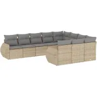 vidaXL 10-delige Loungeset met kussens poly rattan beige