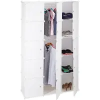 Relaxdays kledingkast kliksysteem - 11 vakken - 2 kledingroedes - DIY garderobe wit