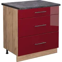 Vicco Keukenonderkast Fame-Line Bordeauxrode hoogglans 80 cm met 3 laden, WB Antraciet, Model 46588