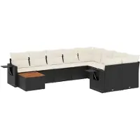 vidaXL 10-delige Loungeset met kussens poly rattan zwart